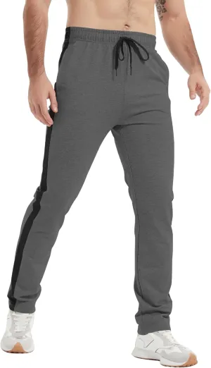 Idtswch 34/36/38/40 Long Inseam Men's Tall Striped Sweatpants Workout Training Lounge Joggers Pants with Pockets