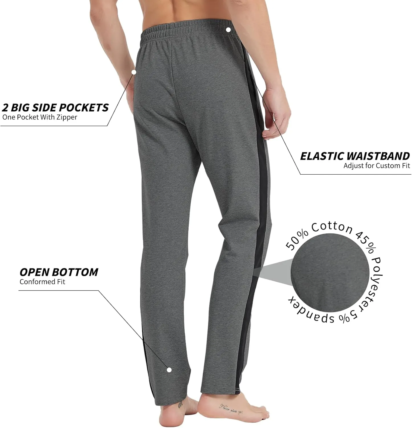 Idtswch 34/36/38/40 Long Inseam Men's Tall Striped Sweatpants Workout Training Lounge Joggers Pants with Pockets