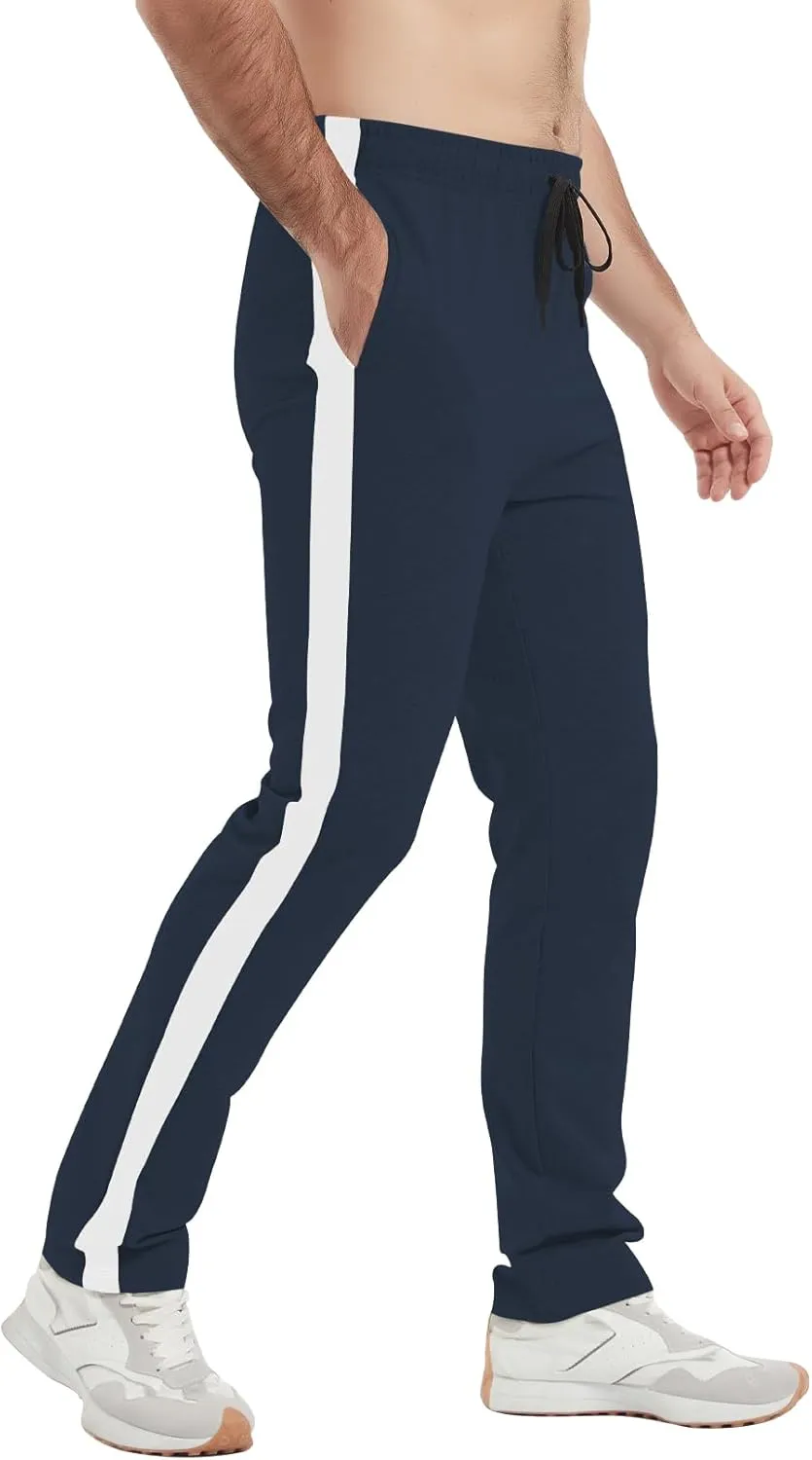 Idtswch 34/36/38/40 Long Inseam Men's Tall Striped Sweatpants Workout Training Lounge Joggers Pants with Pockets