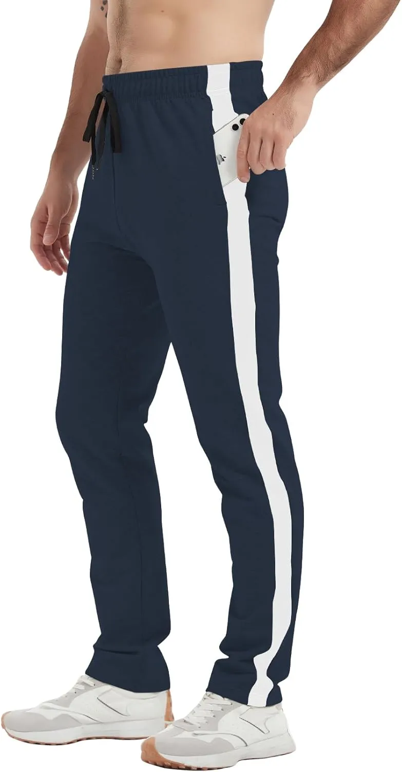 Idtswch 34/36/38/40 Long Inseam Men's Tall Striped Sweatpants Workout Training Lounge Joggers Pants with Pockets