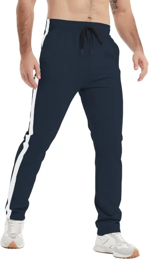 Idtswch 34/36/38/40 Long Inseam Men's Tall Striped Sweatpants Workout Training Lounge Joggers Pants with Pockets