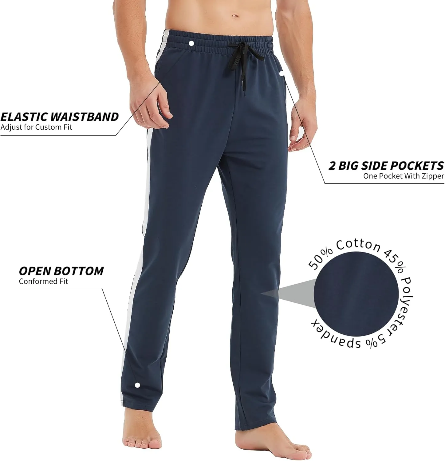 Idtswch 34/36/38/40 Long Inseam Men's Tall Striped Sweatpants Workout Training Lounge Joggers Pants with Pockets
