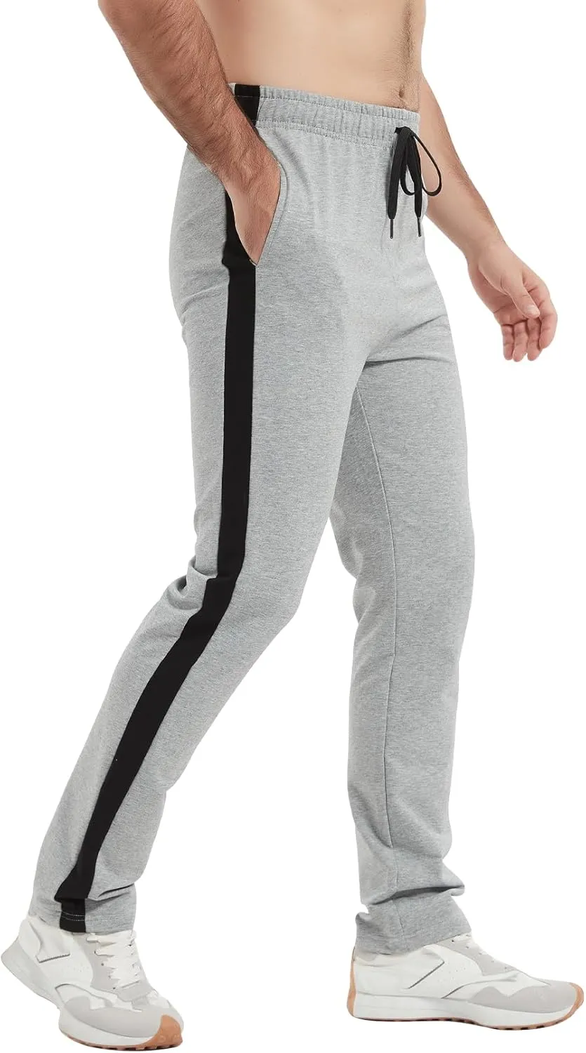 Idtswch 34/36/38/40 Long Inseam Men's Tall Striped Sweatpants Workout Training Lounge Joggers Pants with Pockets