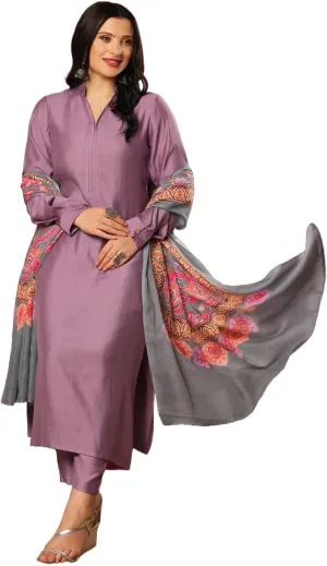 Indian Women's Rayon Viscose Straight Solid Kurta with Pant and Dupatta Set