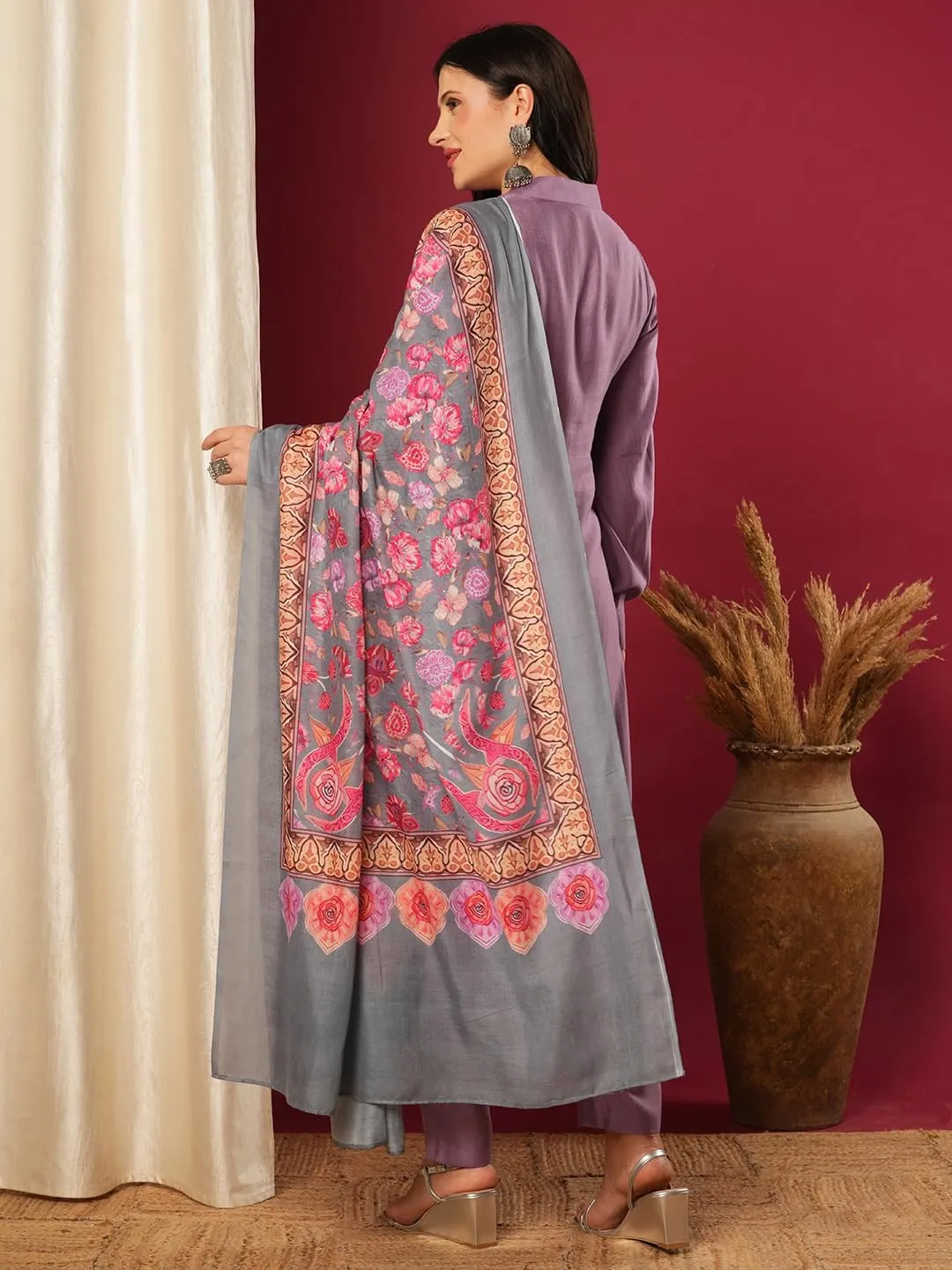 Indian Women's Rayon Viscose Straight Solid Kurta with Pant and Dupatta Set