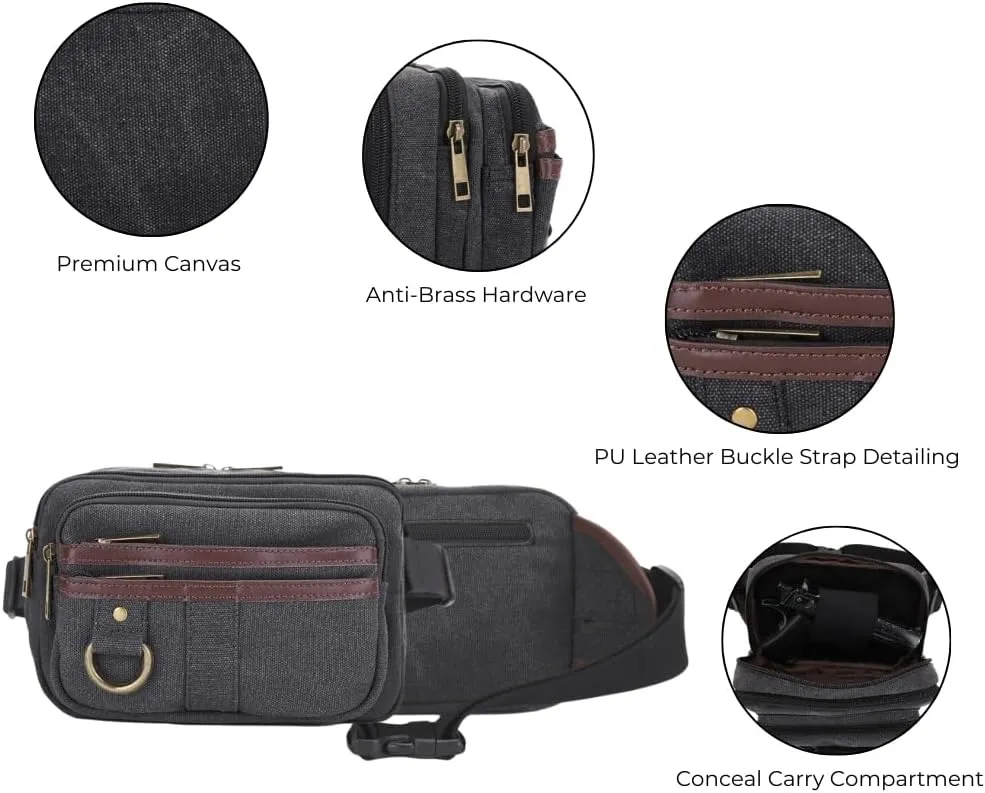 JESSIE & JAMES Klamath Canvas Concealed Carry Belt Bag, Adjustable Crossbody Fanny Packs for Men Women BLACK