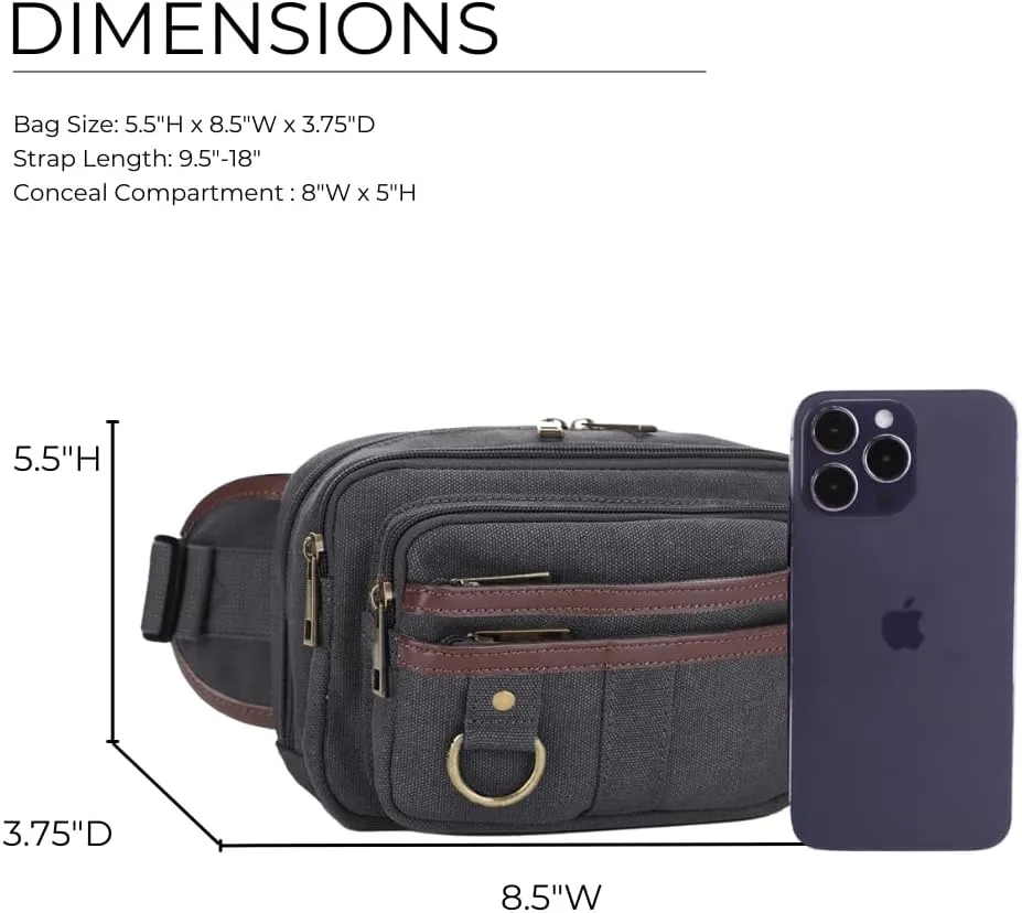 JESSIE & JAMES Klamath Canvas Concealed Carry Belt Bag, Adjustable Crossbody Fanny Packs for Men Women BLACK
