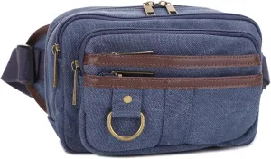JESSIE & JAMES Klamath Canvas Concealed Carry Belt Bag, Adjustable Crossbody Fanny Packs for Men Women (Blue)