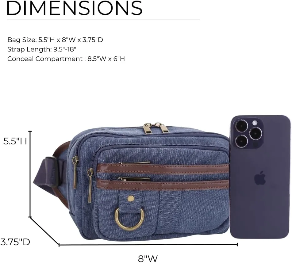 JESSIE & JAMES Klamath Canvas Concealed Carry Belt Bag, Adjustable Crossbody Fanny Packs for Men Women (Blue)