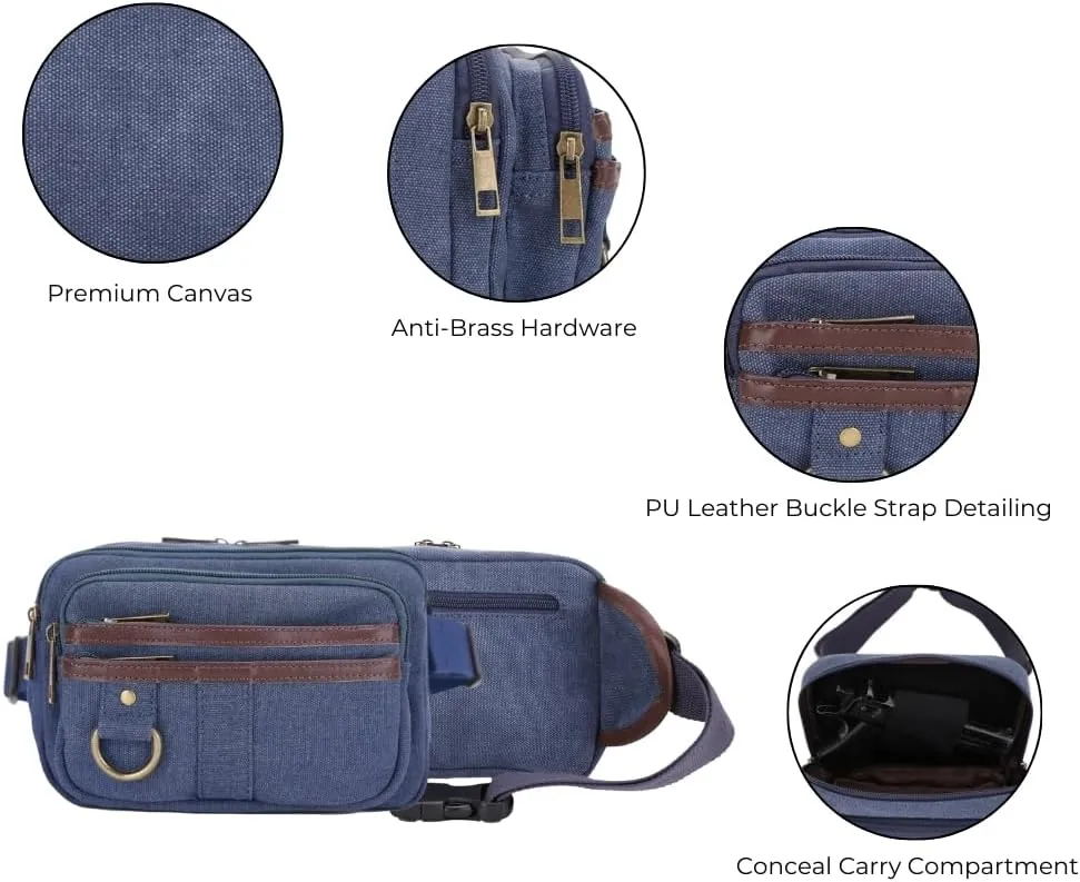JESSIE & JAMES Klamath Canvas Concealed Carry Belt Bag, Adjustable Crossbody Fanny Packs for Men Women (Blue)