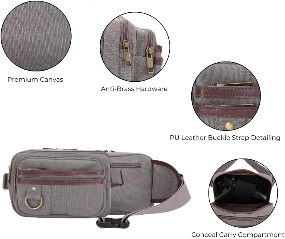 JESSIE & JAMES Klamath Canvas Concealed Carry Belt Bag, Adjustable Crossbody Fanny Packs for Men Women GREY
