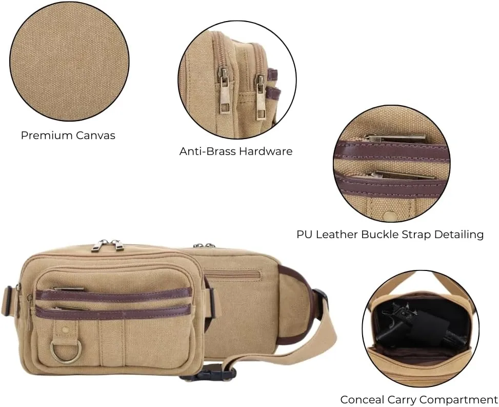 JESSIE & JAMES Klamath Canvas Concealed Carry Belt Bag, Adjustable Crossbody Fanny Packs for Men Women KHAKI