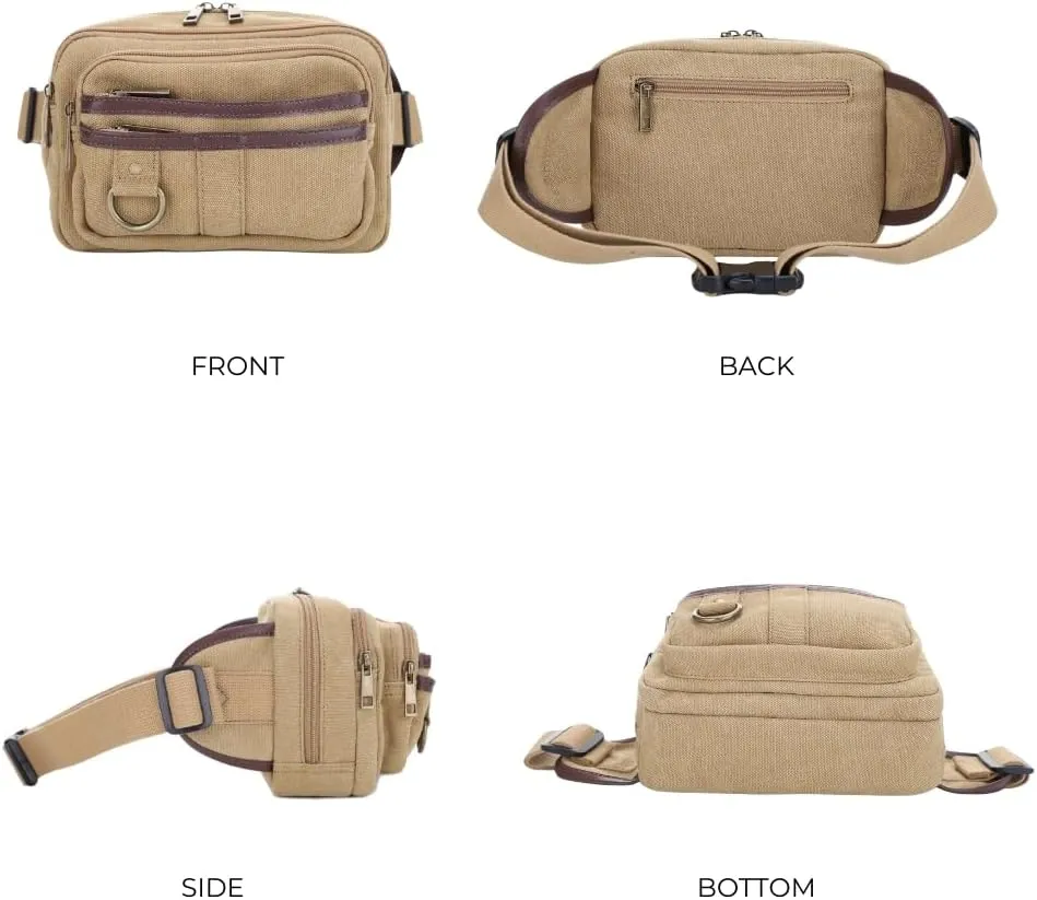 JESSIE & JAMES Klamath Canvas Concealed Carry Belt Bag, Adjustable Crossbody Fanny Packs for Men Women KHAKI