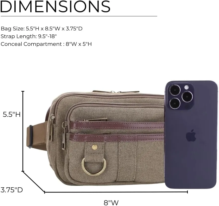 JESSIE & JAMES Klamath Canvas Concealed Carry Belt Bag, Adjustable Crossbody Fanny Packs for Men Women OLIVE