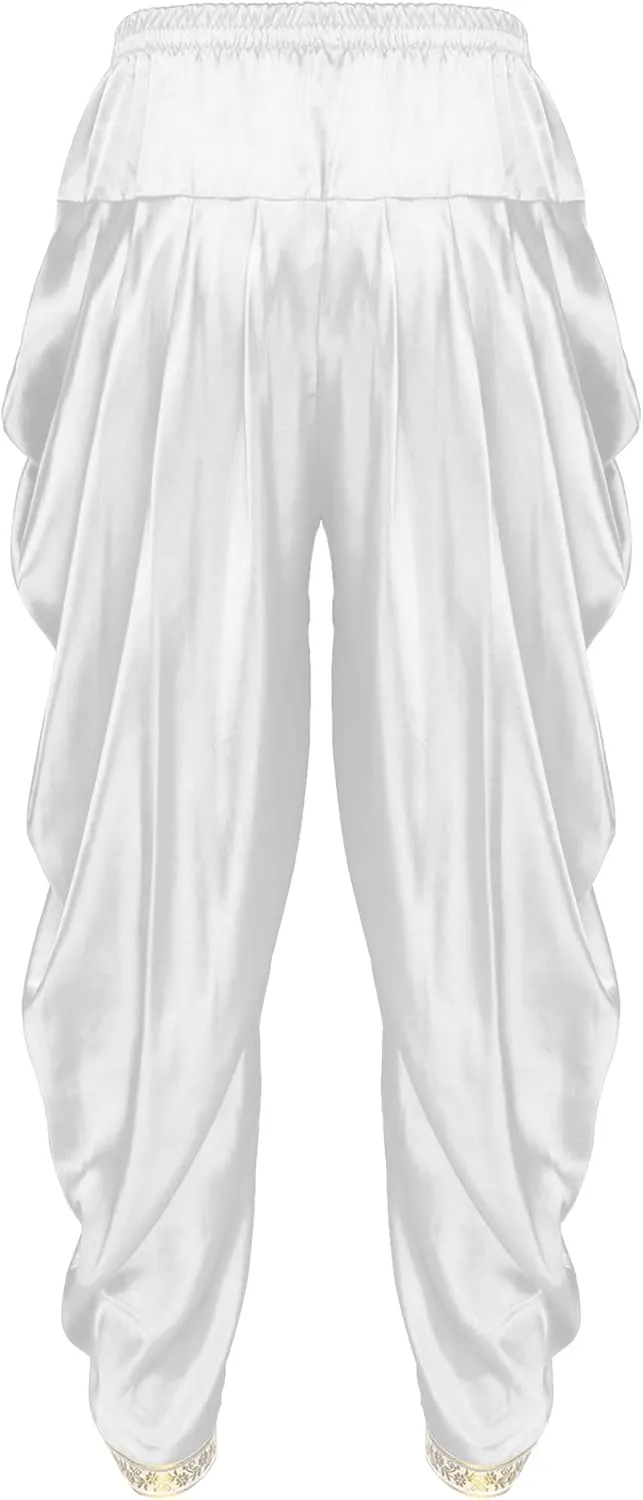 JEYPINMI Men India Satin Dhoti Pants Ruffle Elastic Waistband Draped Baggy Pant for Hippie Yoga