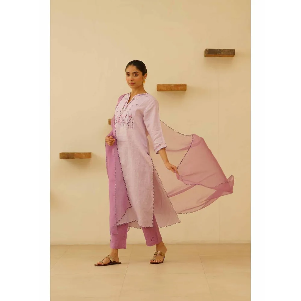 KAVANA Sravya Floral Print Embroidery Kurta with Pant and Dupatta (Set of 3)