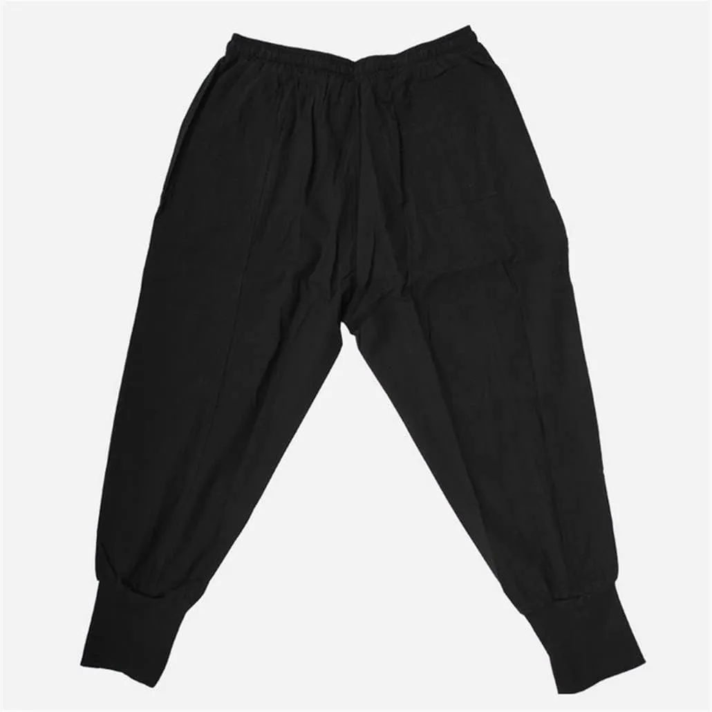keusyoi Chinese Style Harem Pants Men Casual Joggers Pants Mens Cotton Linen Sweatpants Ankle-Length Men Trousers