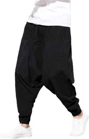 keusyoi Chinese Style Harem Pants Men Casual Joggers Pants Mens Cotton Linen Sweatpants Ankle-Length Men Trousers