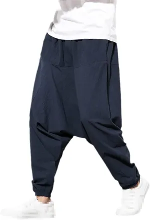 keusyoi Chinese Style Harem Pants Men Casual Joggers Pants Mens Cotton Linen Sweatpants Ankle-Length Men Trousers
