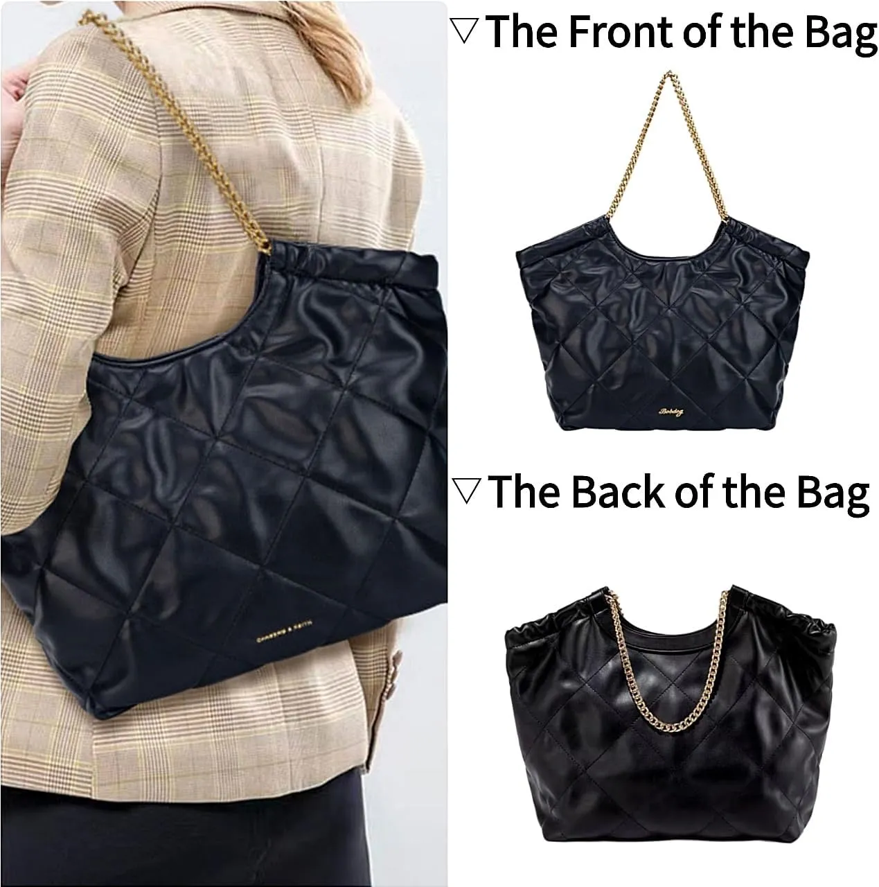Large Quilted HandBags for Women Big Capacity Vintage Travel Purse Boho Shoulder Bag with Chain and Zipper