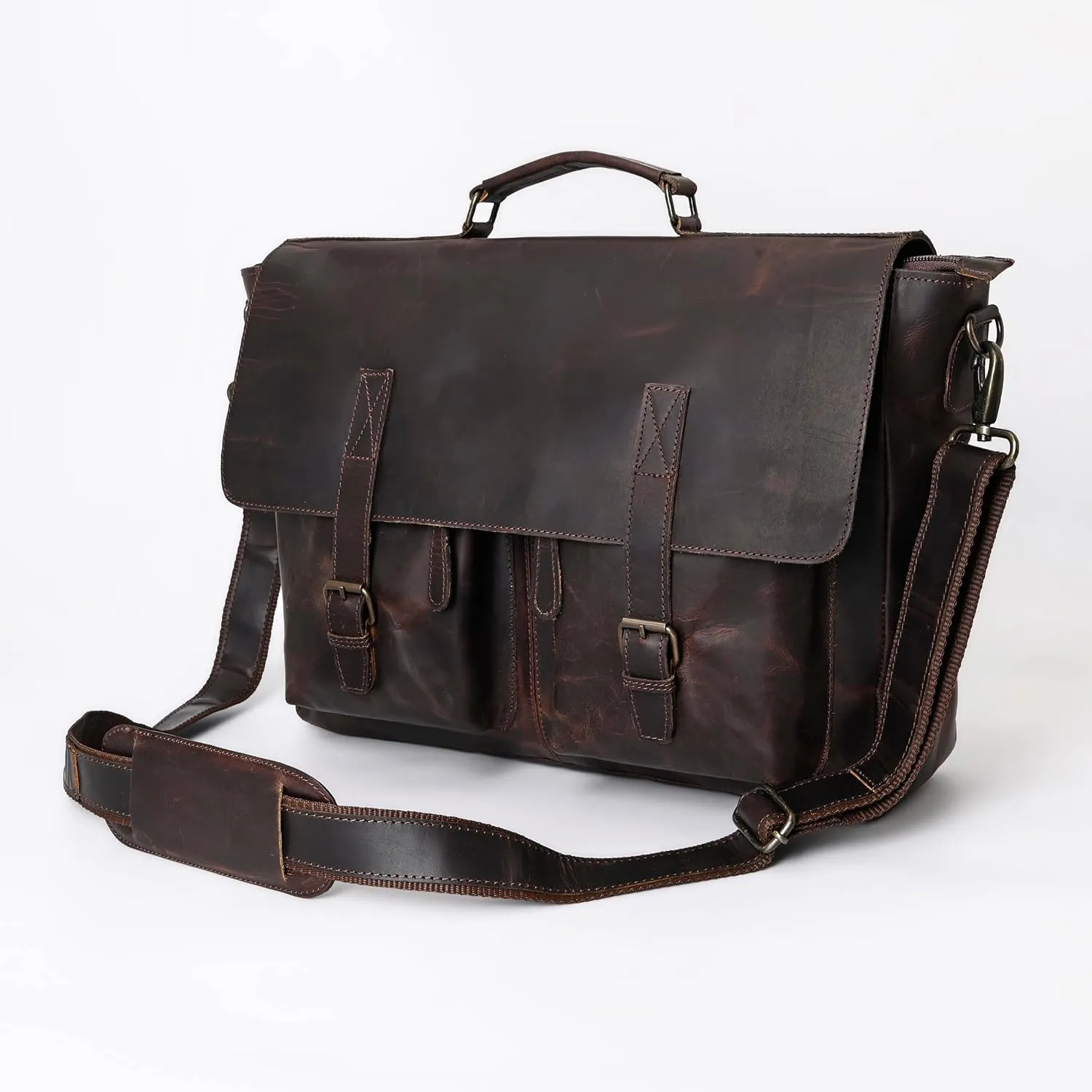 Leather Laptop Bag for Men & Women 18 inch Leather Briefcase Vintage Messenger Bag for Men Large Crossbody
