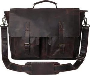 Leather Laptop Bag for Men & Women 18 inch Leather Briefcase Vintage Messenger Bag for Men Large Crossbody