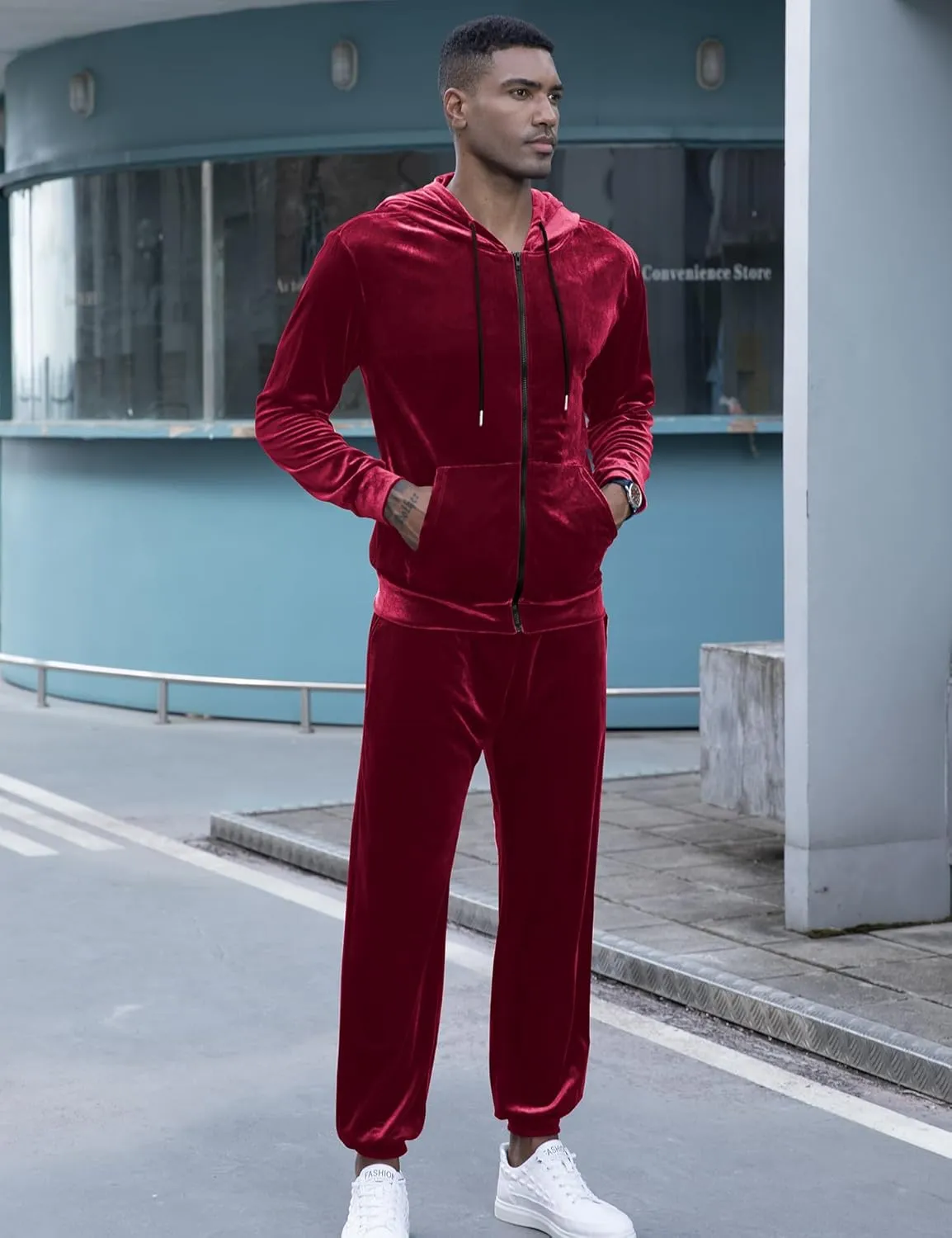 LecGee Mens Tracksuit Long Sleeve Full Zip Velour Hoodie Jacket Jogger Sweatpants Casual Velvet Sweatsuits Set M-3XL