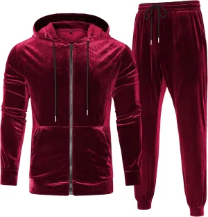 LecGee Mens Tracksuit Long Sleeve Full Zip Velour Hoodie Jacket Jogger Sweatpants Casual Velvet Sweatsuits Set M-3XL