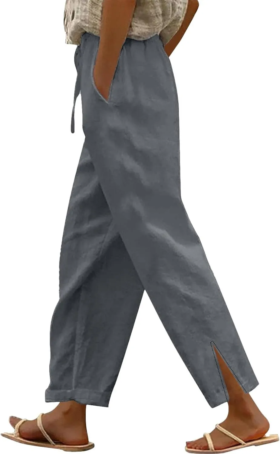 Linen Pants for Women 2025 Summer High Waist Elastic Straight Leg Lounge Pant Casual Loose Lightweight Beach Trousers