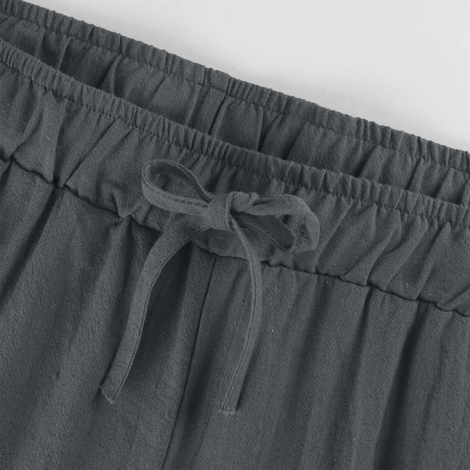Linen Pants Women Wide Leg Casual Pants High Waist Drawstring Beach Summer Trousers with Pockets