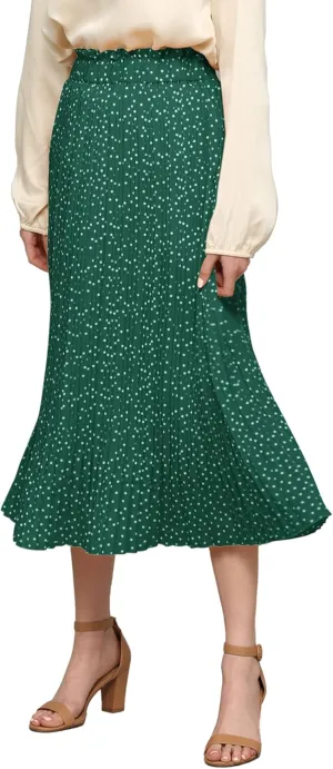 Lock and Love Womens High Waist Polka Dot Pleated Midi Swing Skirt with Pockets