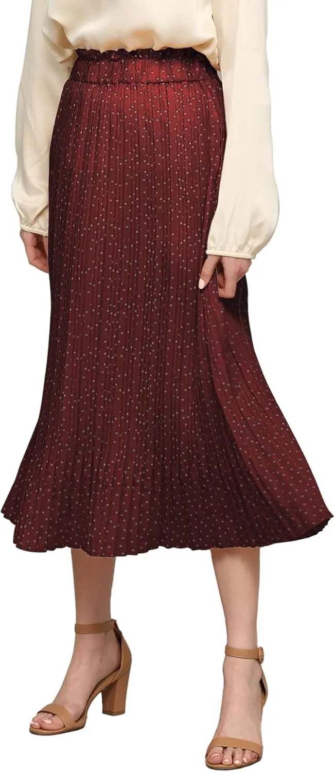 Lock and Love Womens High Waist Polka Dot Pleated Midi Swing Skirt with Pockets