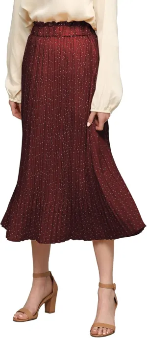Lock and Love Womens High Waist Polka Dot Pleated Midi Swing Skirt with Pockets