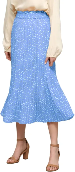 Lock and Love Womens High Waist Polka Dot Pleated Midi Swing Skirt with Pockets