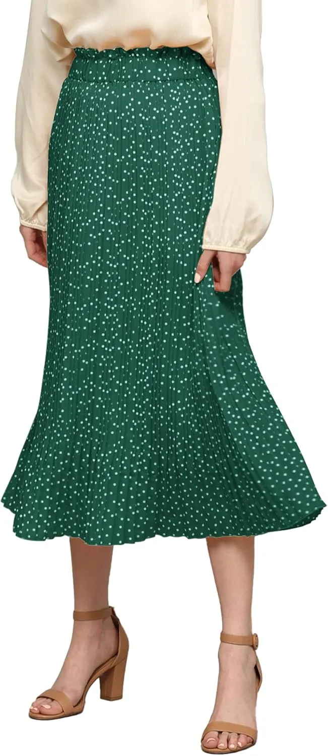 Lock and Love Womens High Waist Polka Dot Pleated Midi Swing Skirt with Pockets