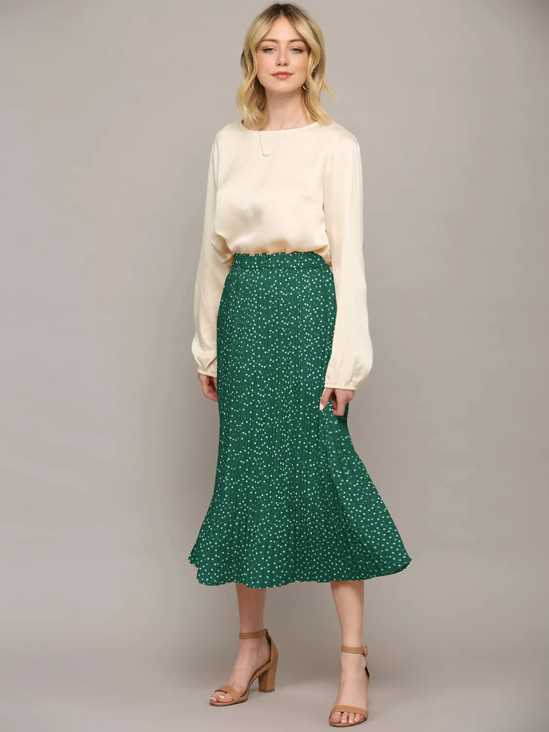Lock and Love Womens High Waist Polka Dot Pleated Midi Swing Skirt with Pockets