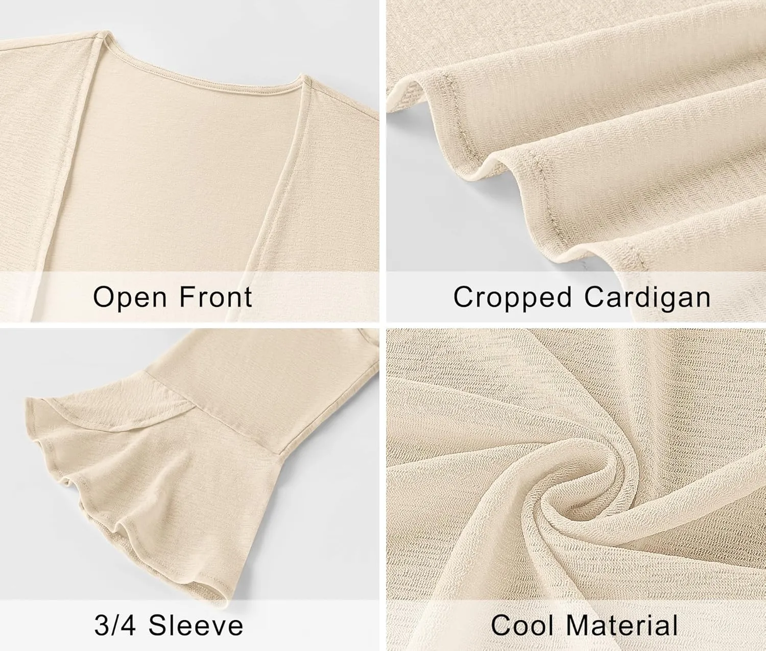 LOMON 3/4 Sleeve Cropped Cardigan for Women Lightweight Open Front Bolero Shrug for Dresses