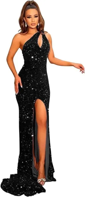 Loyeloy One Shoulder Mermaid Prom Dresses for Women 2025 Glitter Sequin Prom Evening Gowns with Slit