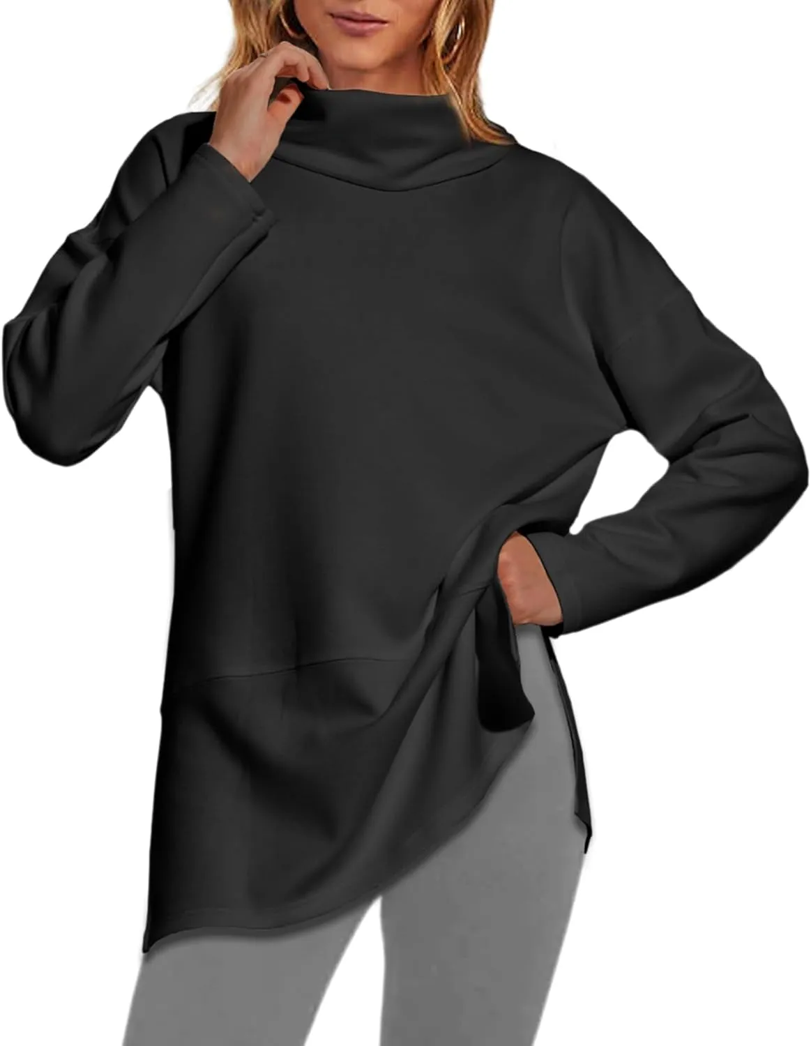 lvatr Women's Oversized Sweatshirt Air Essentials Turtleneck Tunic Spring Fashion Pullover Long Sleeve Top