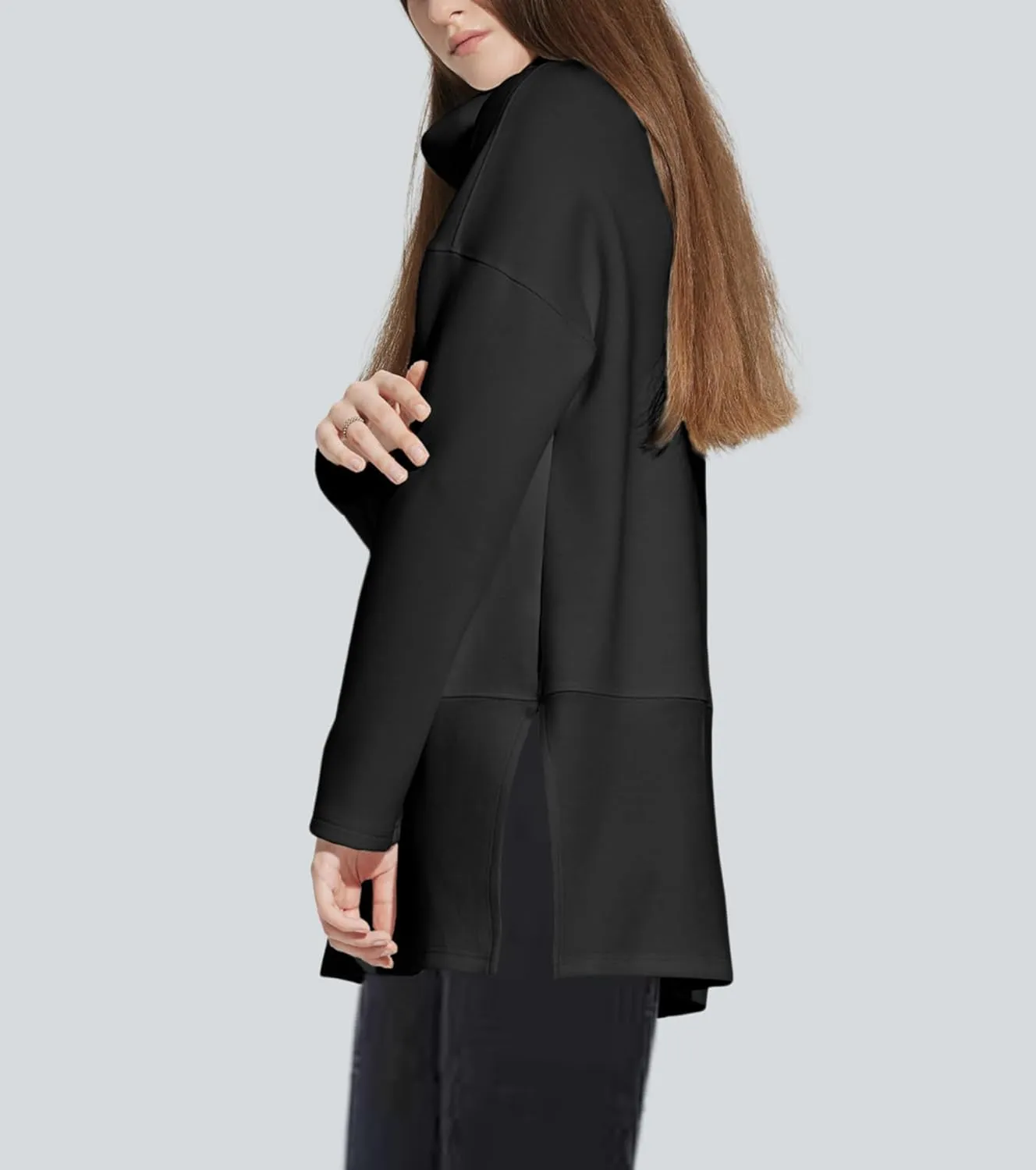lvatr Women's Oversized Sweatshirt Air Essentials Turtleneck Tunic Spring Fashion Pullover Long Sleeve Top