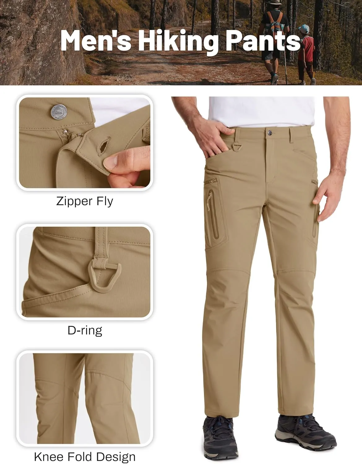 MAGCOMSEN Men's Tactical Pants Water Repellent 8 Pockets Ripstop Hiking Trousers Lightweight Work Pants