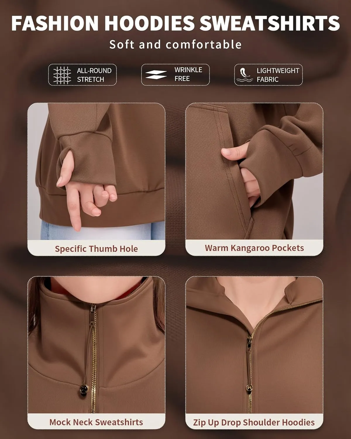 MANGOPOP Quarter Zip Pullover Women Sweatshirts Hoodies with Thumb Holes 2 Kangaroo Pockets Half Zip Cropped Clothes