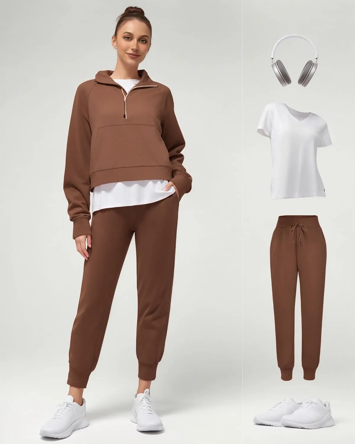 MANGOPOP Quarter Zip Pullover Women Sweatshirts Hoodies with Thumb Holes 2 Kangaroo Pockets Half Zip Cropped Clothes