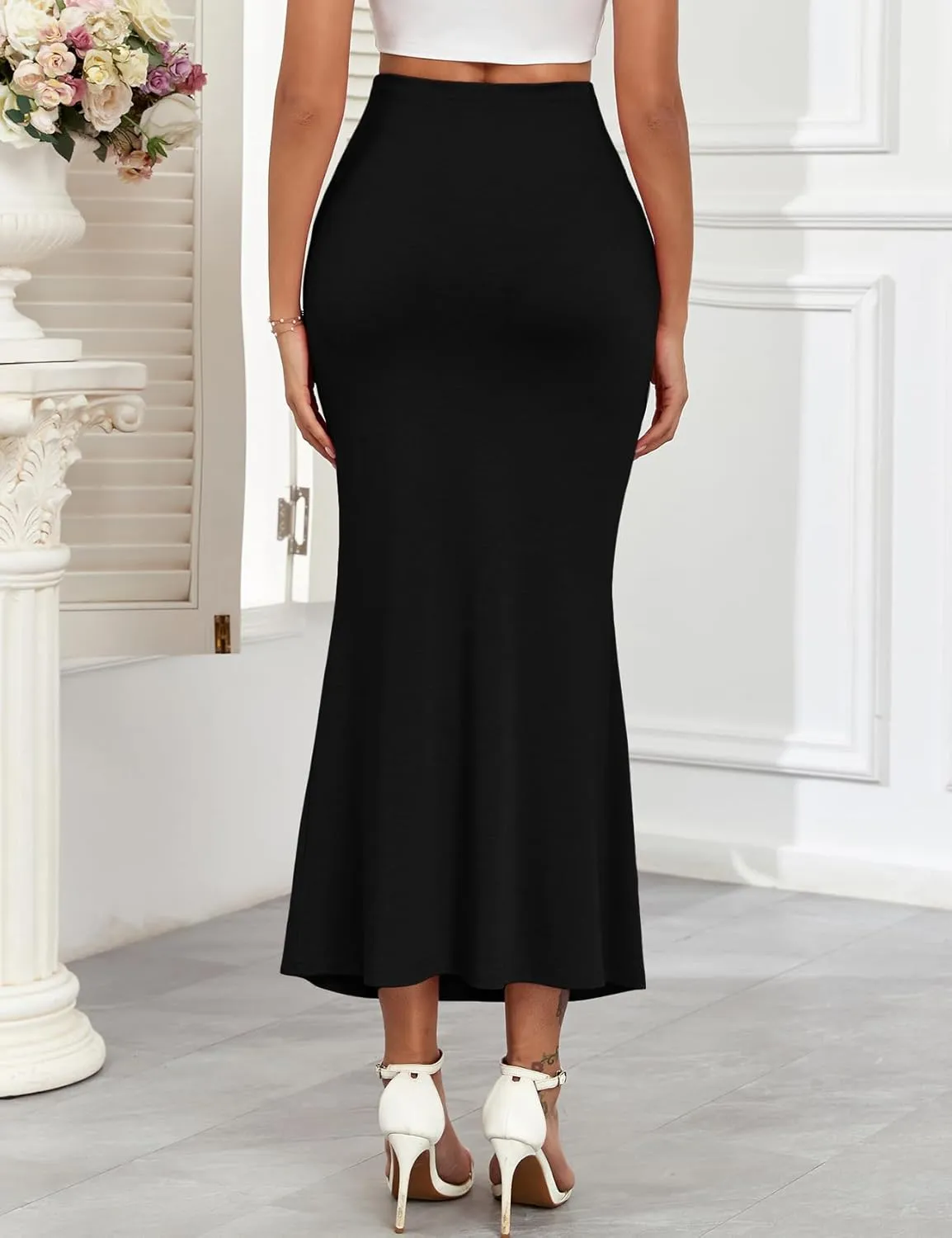 Maternity Mermaid Maxi Skirt Adjustable Waist Over The Belly Elegant Stretchy Pregnancy Long Skirts Casual