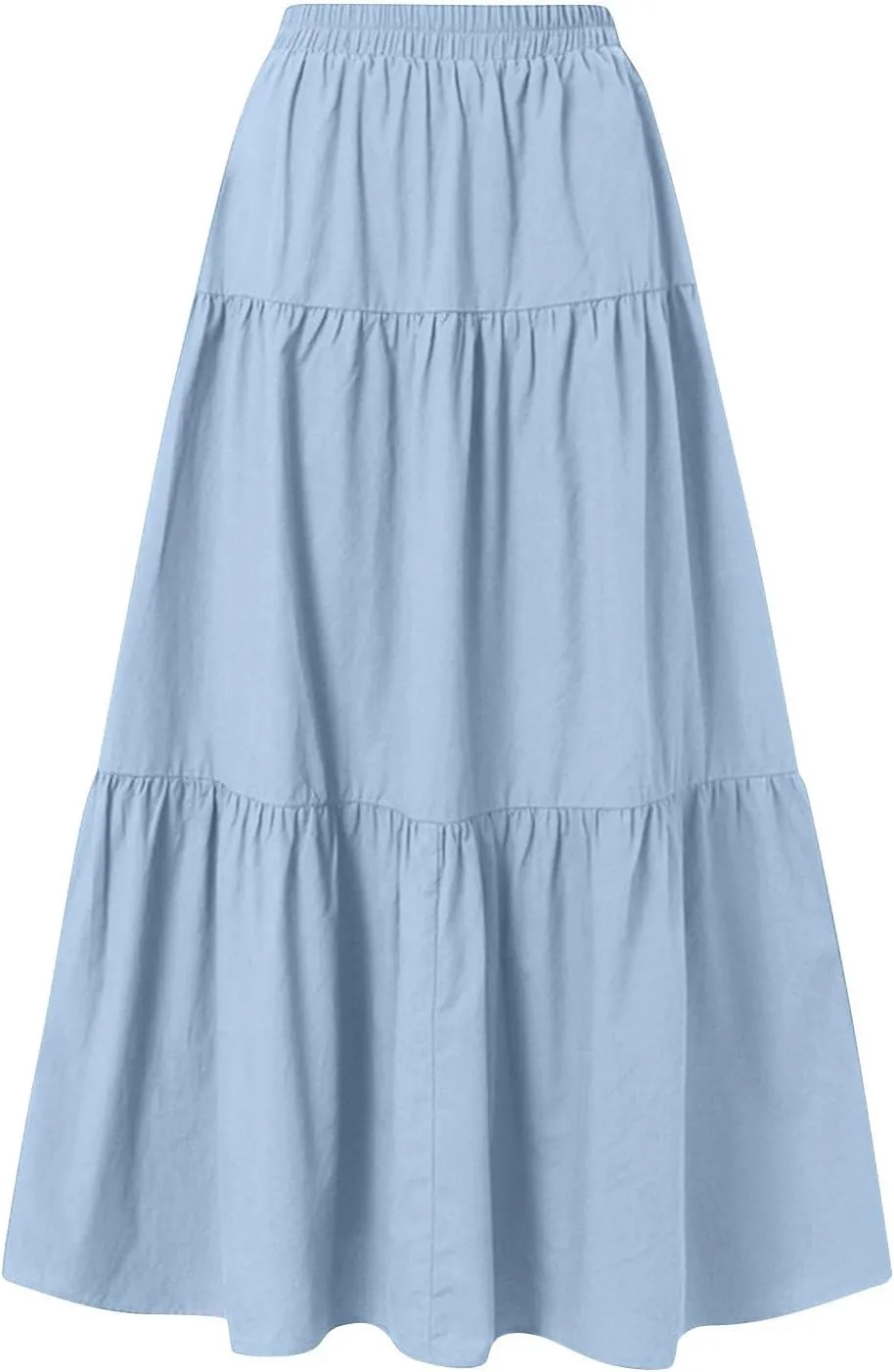 Maxi Skirts for Women Trendy High Waisted Flowy Tiered Linen Skirt Casual Pleated A-Line Beach Long Skirts with Tie