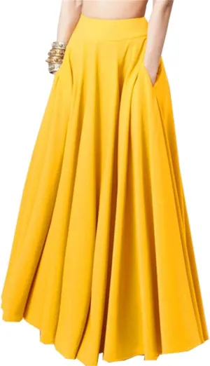 Melliflo Womens High Waisted A-Line Swing Skirt Solid Color Long Skirts Ankle Length Flowy Maxi Skirts with Pockets
