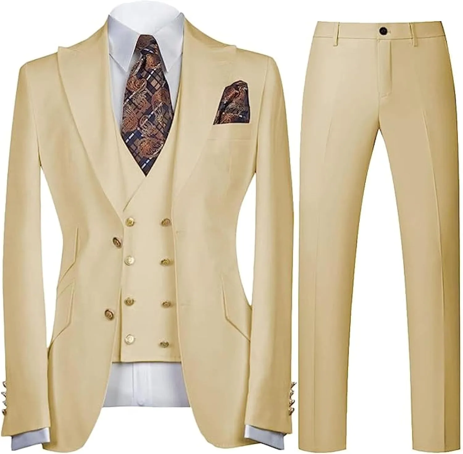 Men 3 Piece Jacket Vest Pants Suits 2 Button Suits Tuxedo Blazer Dress
