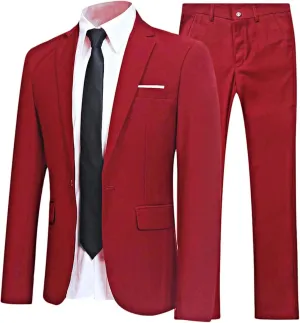 Mens 2 Piece Slim Fit Wedding Tuxedo Suit One Button Notch Lapel Blazer Jacket with Pants Set