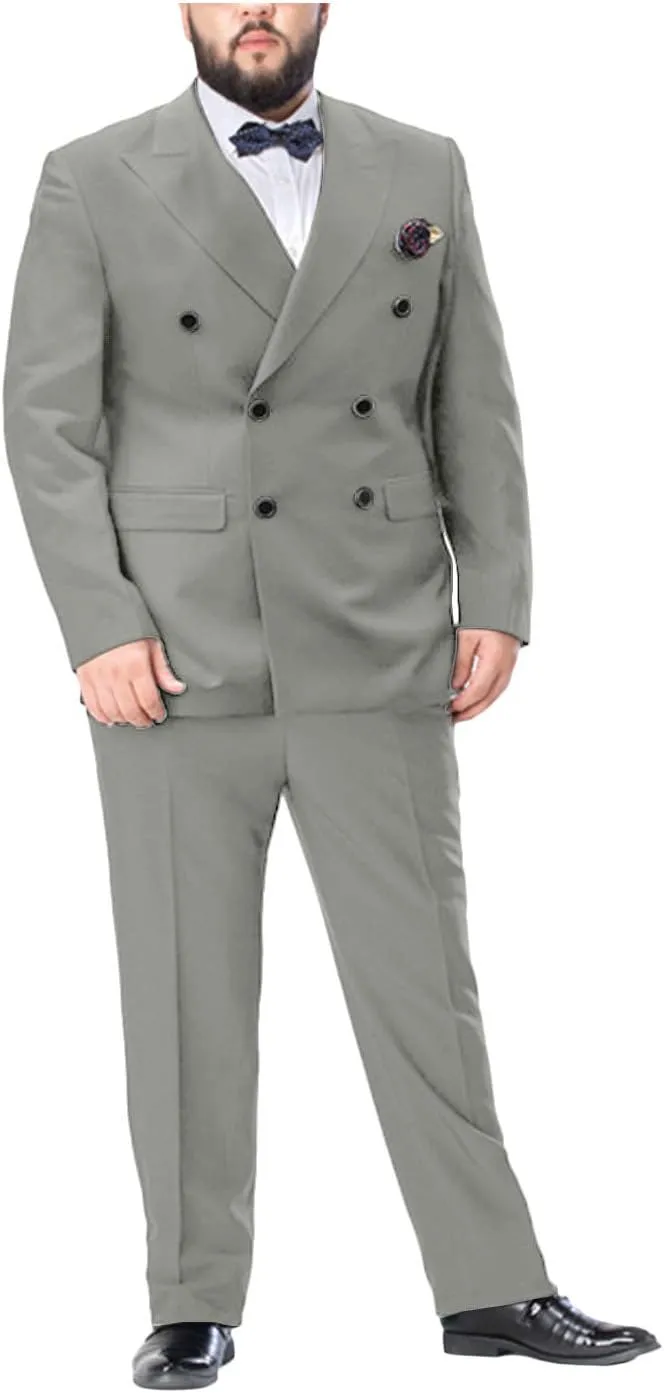 Men's 2 Piece Suit Double Breasted Big and Tall Tuxedo Suits Peak Lapel Wedding Tux Blazer Pants