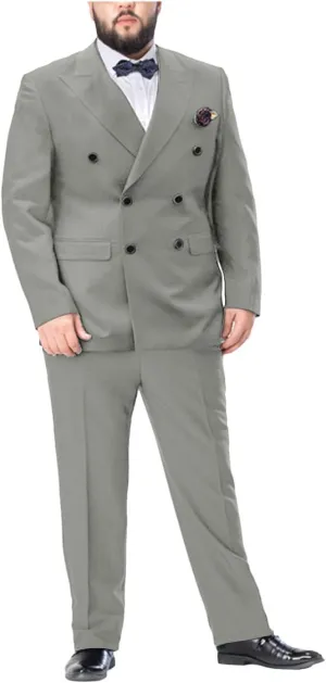 Men's 2 Piece Suit Double Breasted Big and Tall Tuxedo Suits Peak Lapel Wedding Tux Blazer Pants
